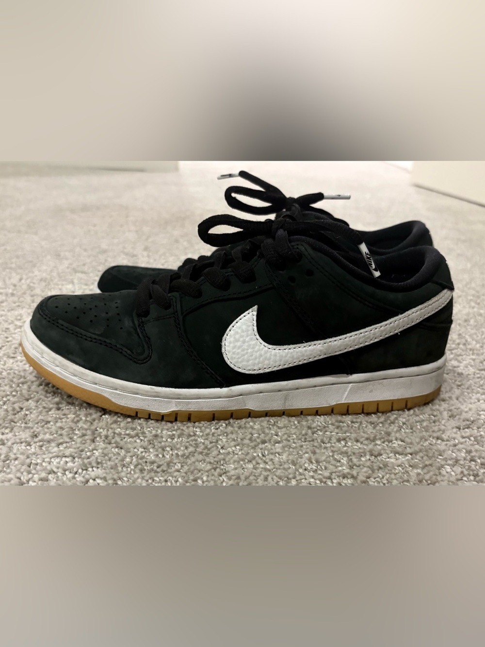Nike Kids Black Suede Sneakers with White Swoosh and Gum Sole